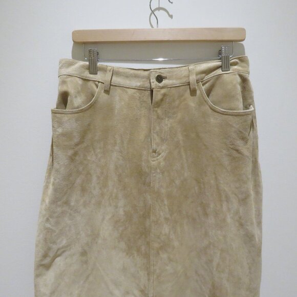 VINTAGE EDDIE BAUER Seattle Suede Washable Leather Midi Skirt Sz 10 Boho Granola - Picture 3 of 14